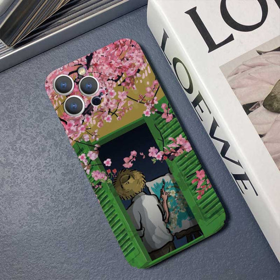 For iPhone SE 2022 / 2020 / 8 / 7 Precise Hole Oil Painting Pattern PC Phone Case(Peach Blossom)