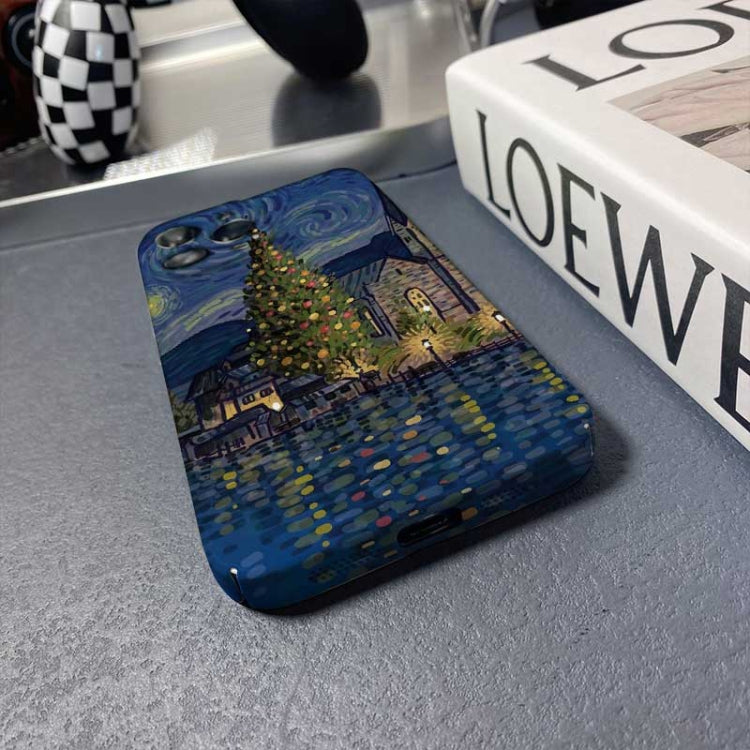 For iPhone X / XS Precise Hole Oil Painting Pattern PC Phone Case(Castle)