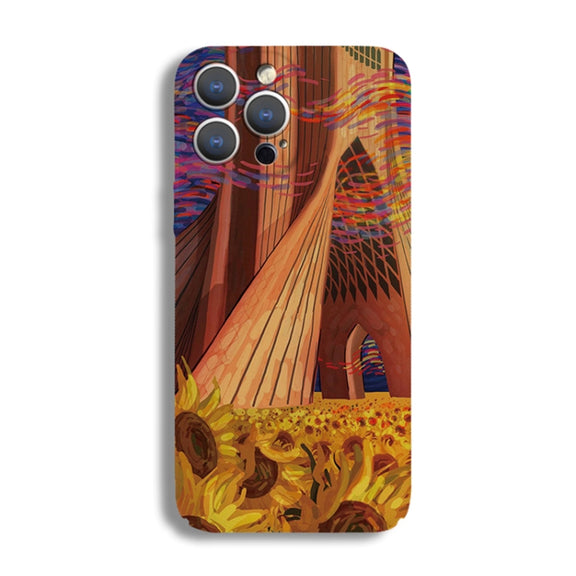 For iPhone X / XS Precise Hole Oil Painting Pattern PC Phone Case(Architectural Painting)