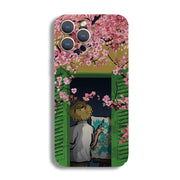 For iPhone XR Precise Hole Oil Painting Pattern PC Phone Case(Peach Blossom)