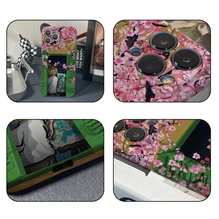 For iPhone XR Precise Hole Oil Painting Pattern PC Phone Case(Peach Blossom)