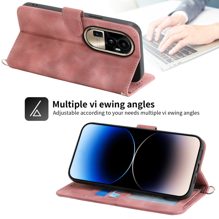 For OPPO Reno10 Pro+ 5G Skin Feel Flowers Embossed Wallet Leather Phone Case(Pink)