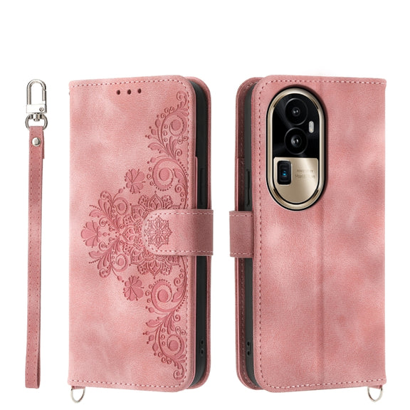 For OPPO Reno10 Pro+ 5G Skin Feel Flowers Embossed Wallet Leather Phone Case(Pink)