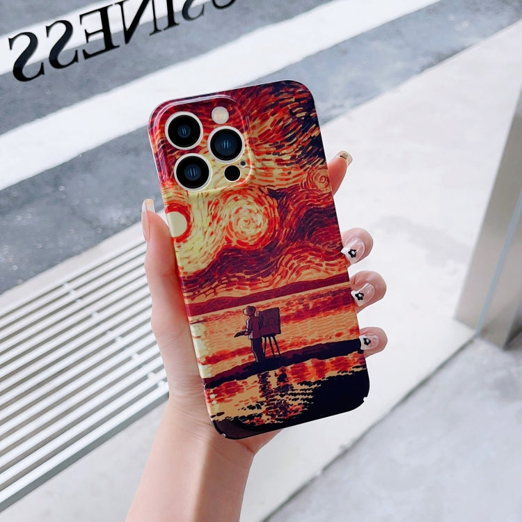 For iPhone 12 Precise Hole Oil Painting Pattern PC Phone Case(Sunset) - free shipping - PMC TechLife - Order now!