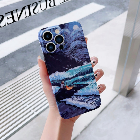 For iPhone SE 2022 / 2020 / 8 / 7 Precise Hole Oil Painting Pattern PC Phone Case(Sea Wave)
