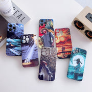 For iPhone 12 mini Precise Hole Oil Painting Pattern PC Phone Case(Sunset)