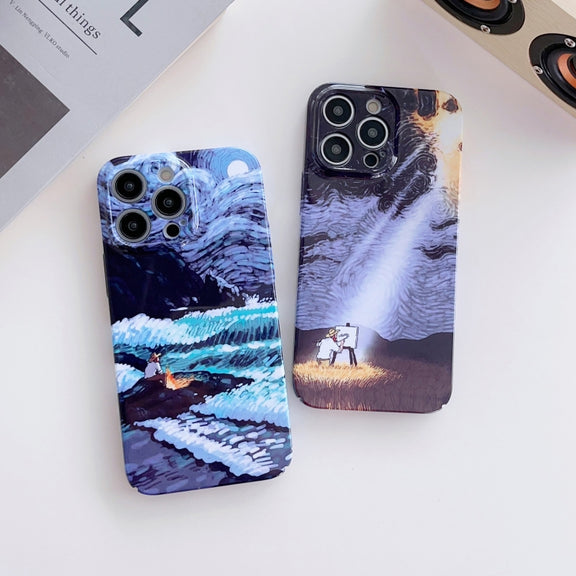 For iPhone 11 Precise Hole Oil Painting Pattern PC Phone Case(Rain)