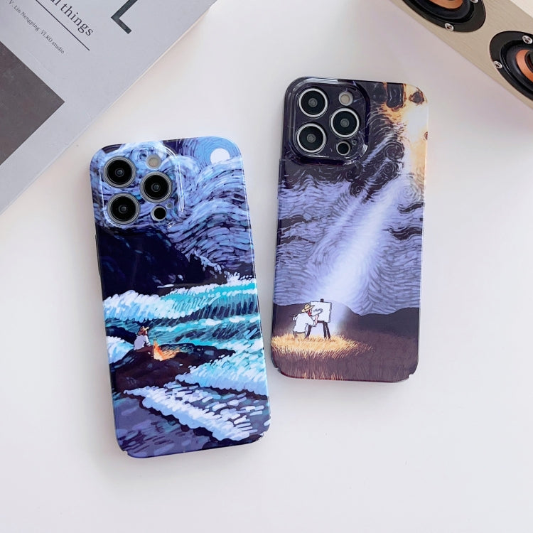 For iPhone 11 Pro Max Precise Hole Oil Painting Pattern PC Phone Case(Sunset)