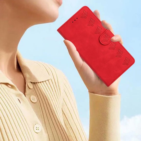 For Xiaomi 13 Seven Butterflies Embossed Leather Phone Case(Red)