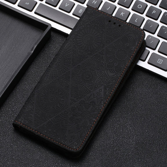 For Samsung Galaxy S23 5G Ethnic Embossed Adsorption Leather Phone Case(Black)