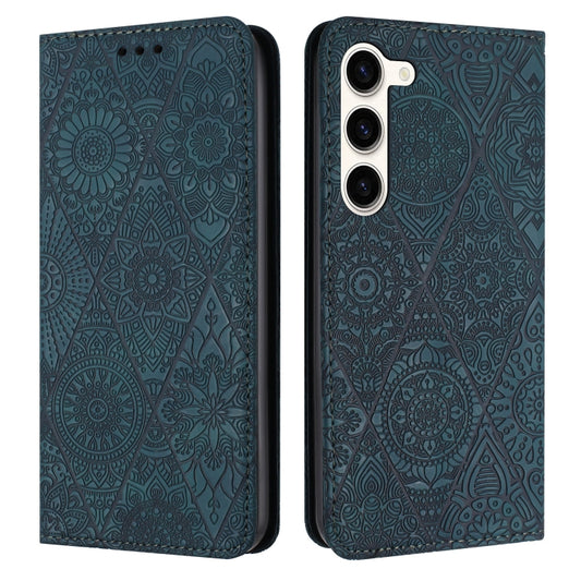For Samsung Galaxy S23+ 5G Ethnic Embossed Adsorption Leather Phone Case(Blue) - free shipping - PMC Jewellery - Order now!
