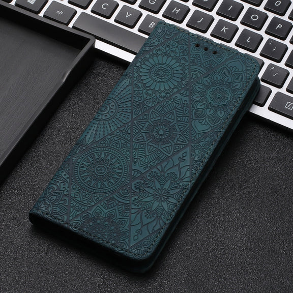 For Samsung Galaxy S23+ 5G Ethnic Embossed Adsorption Leather Phone Case(Blue)