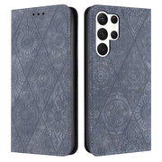 For Samsung Galaxy S23 Ultra 5G Ethnic Embossed Adsorption Leather Phone Case(Grey)