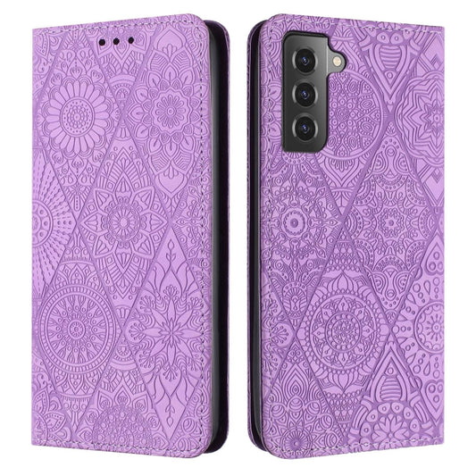 For Samsung Galaxy S22+ 5G Ethnic Embossed Adsorption Leather Phone Case(Purple) - free shipping - PMC Jewellery - Order now!