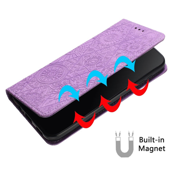 For Samsung Galaxy S22+ 5G Ethnic Embossed Adsorption Leather Phone Case(Purple)