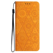 For Samsung Galaxy S22 Ultra 5G Ethnic Embossed Adsorption Leather Phone Case(Yellow)