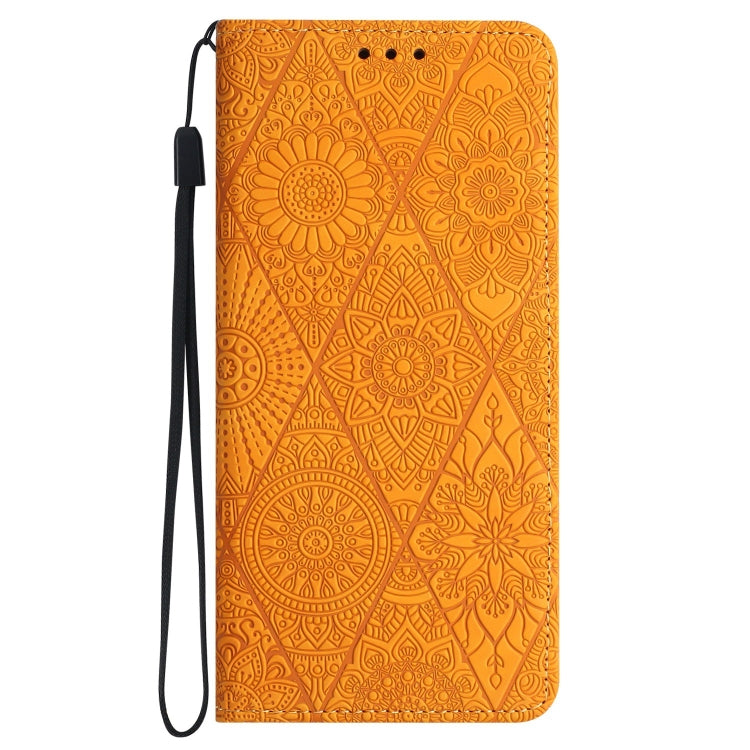 For Samsung Galaxy S22 Ultra 5G Ethnic Embossed Adsorption Leather Phone Case(Yellow)