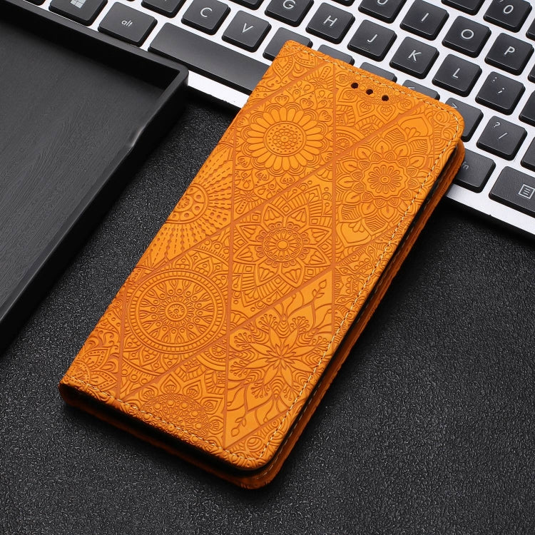 For Samsung Galaxy S22 Ultra 5G Ethnic Embossed Adsorption Leather Phone Case(Yellow)