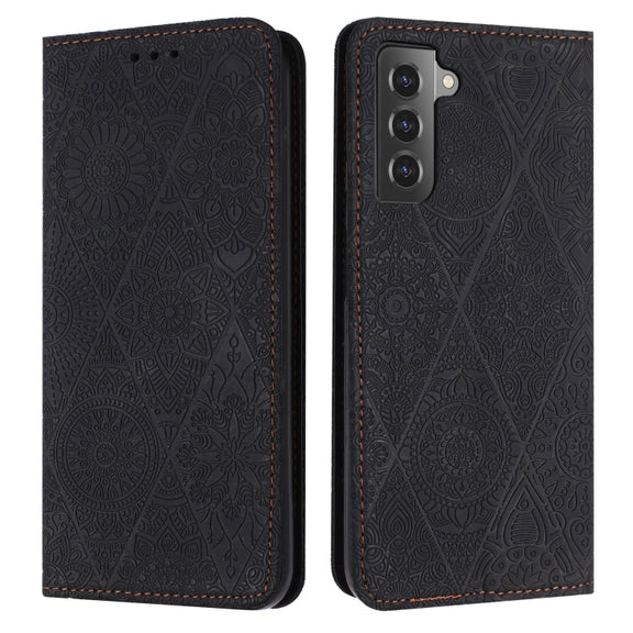 For Samsung Galaxy S21 5G Ethnic Embossed Adsorption Leather Phone Case(Black)