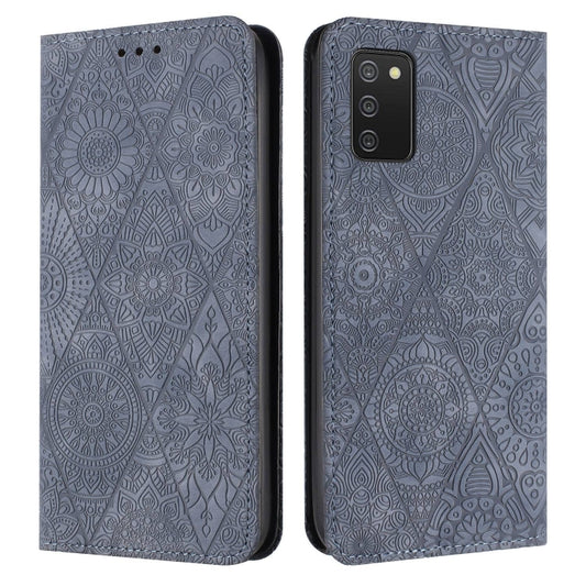 For Samsung Galaxy A02s 166mm Ethnic Embossed Adsorption Leather Phone Case(Grey) - free shipping - PMC Jewellery - Order now!