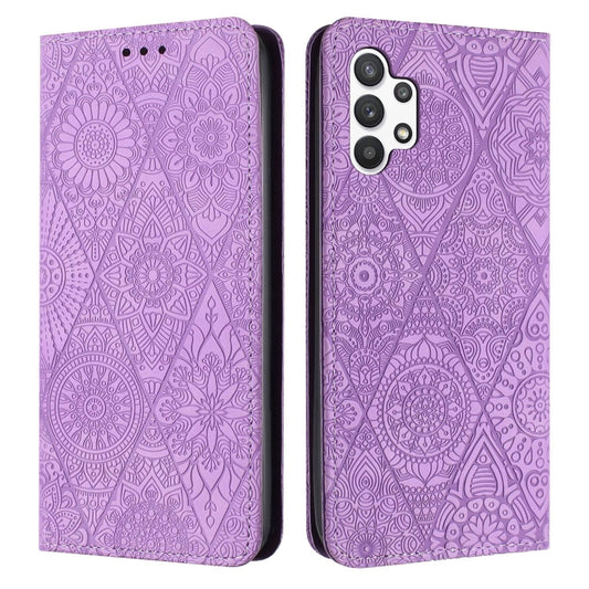 For Samsung Galaxy A32 5G Ethnic Embossed Adsorption Leather Phone Case(Purple) - free shipping - PMC Jewellery - Order now!