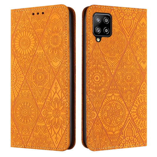 For Samsung Galaxy A42 5G Ethnic Embossed Adsorption Leather Phone Case(Yellow) - free shipping - PMC Jewellery - Order now!