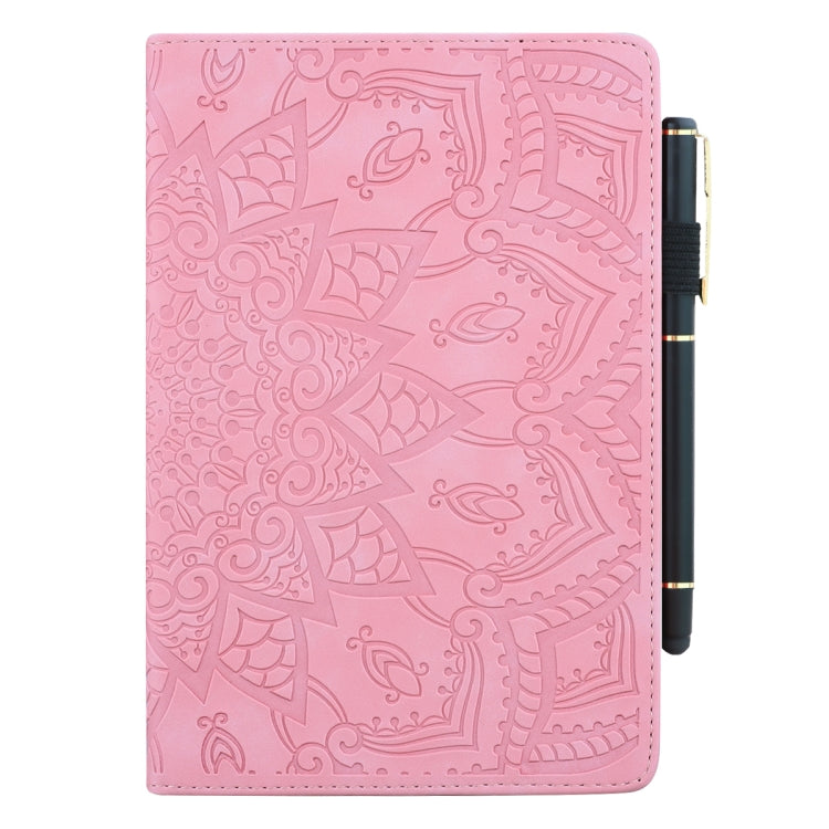 For Lenovo Tab M8 TB-8505F 8505X 8.0  Calf Pattern Double Folding Design Embossed Leather Case with Holder & Card Slots & Pen Slot & Elastic Band(Pink)
