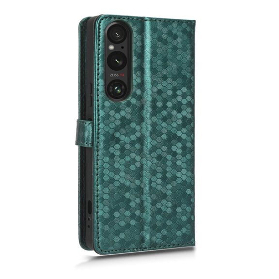For Sony Xperia 1 V Honeycomb Dot Texture Leather Phone Case(Green)