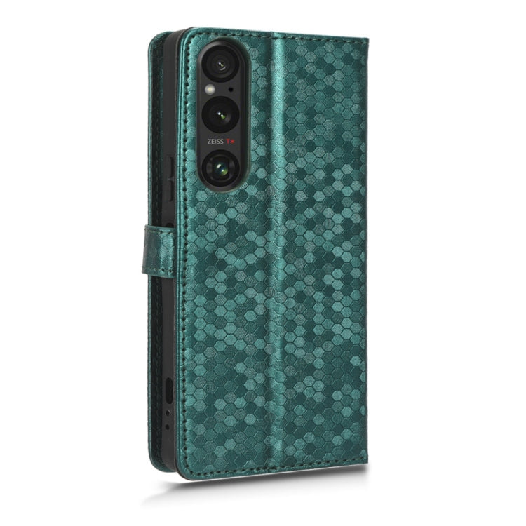 For Sony Xperia 1 V Honeycomb Dot Texture Leather Phone Case(Green)