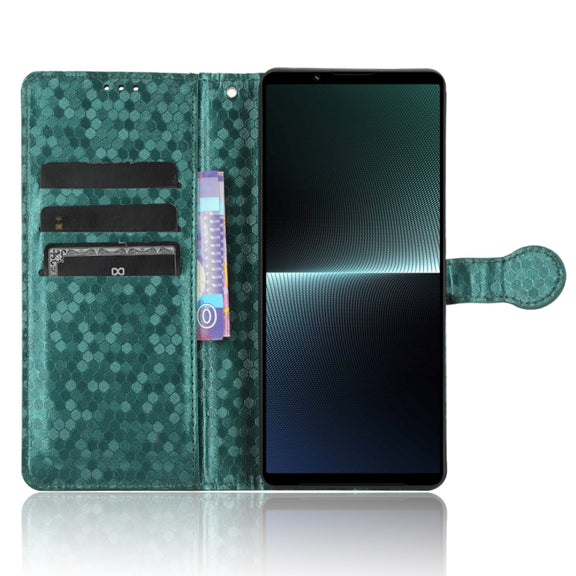 For Sony Xperia 1 V Honeycomb Dot Texture Leather Phone Case(Green)