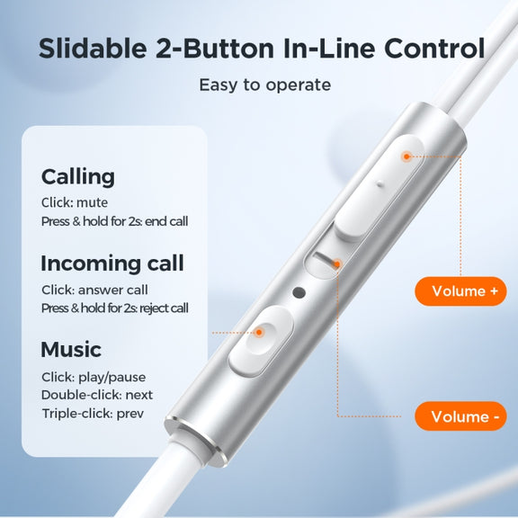 JOYROOM JR-EW03 3.5mm In-Ear Metal Wired Earphone, Length: 1.2m(White)