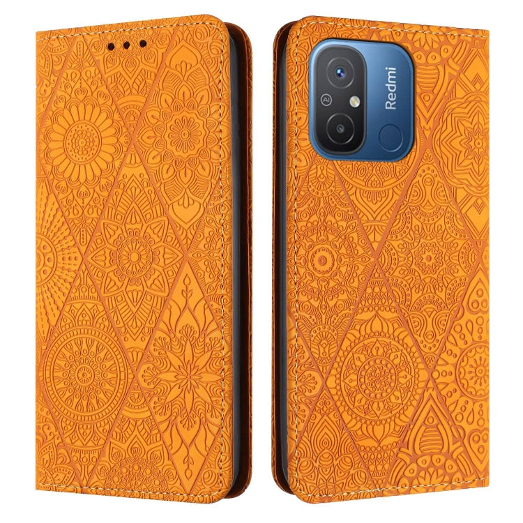 For Xiaomi Redmi 12C Ethnic Embossed Adsorption Leather Phone Case(Yellow) - free shipping - PMC TechLife - Order now!
