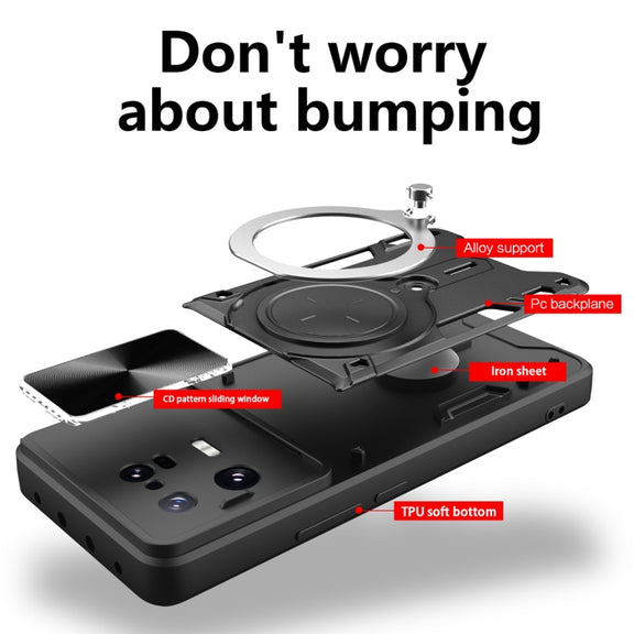 For Xiaomi 13 Pro CD Texture Sliding Camshield Magnetic Holder Phone Case(Black)