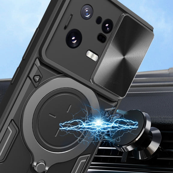 For Xiaomi 13 Pro CD Texture Sliding Camshield Magnetic Holder Phone Case(Black)