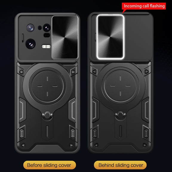 For Xiaomi 13 Pro CD Texture Sliding Camshield Magnetic Holder Phone Case(Black)