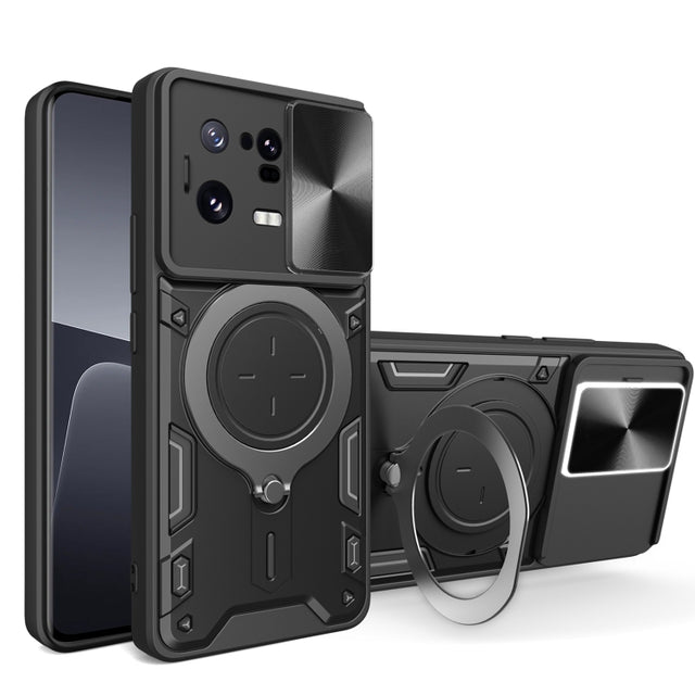 For Xiaomi 13 Pro CD Texture Sliding Camshield Magnetic Holder Phone Case(Black)