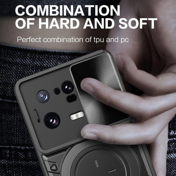 For Xiaomi 13 Pro CD Texture Sliding Camshield Magnetic Holder Phone Case(Black)