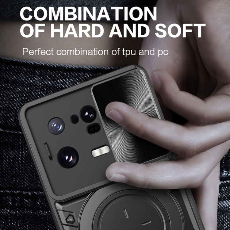 For Xiaomi 13 Pro CD Texture Sliding Camshield Magnetic Holder Phone Case(Black)