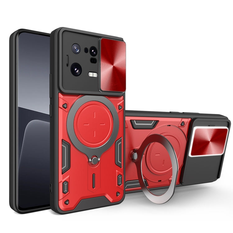For Xiaomi 13 Pro CD Texture Sliding Camshield Magnetic Holder Phone Case(Red) - free shipping - PMC TechLife - Order now!