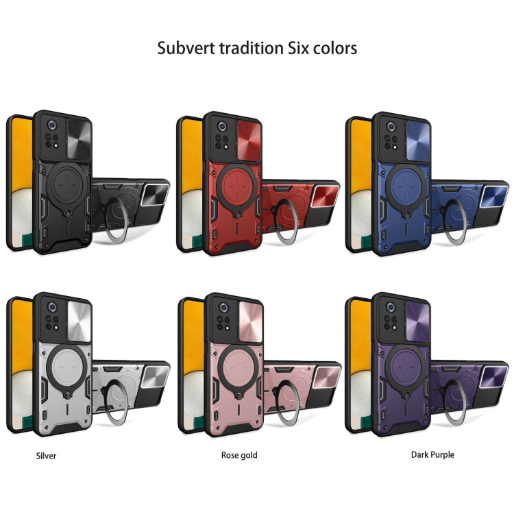For Xiaomi Poco X4 Pro 5G CD Texture Sliding Camshield Magnetic Holder Phone Case(Black)