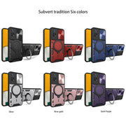For Xiaomi Poco X4 Pro 5G CD Texture Sliding Camshield Magnetic Holder Phone Case(Red)