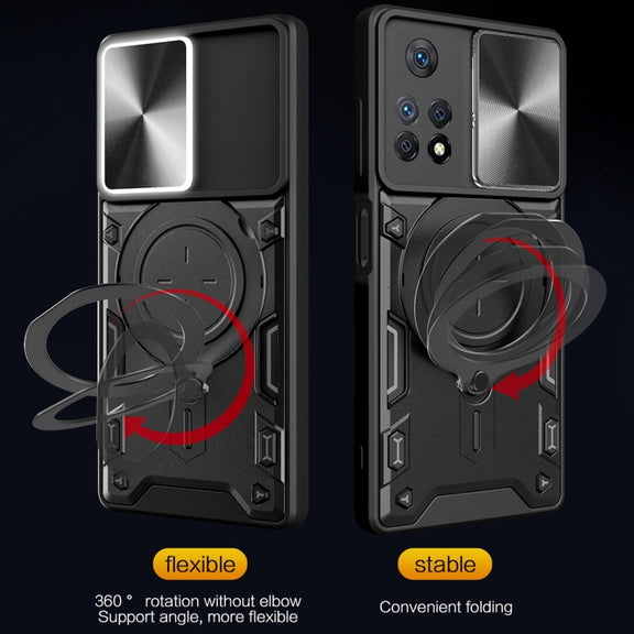 For Xiaomi Redmi Note 11 Pro CD Texture Sliding Camshield Magnetic Holder Phone Case(Black)