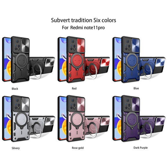 For Xiaomi Redmi Note 11 Pro CD Texture Sliding Camshield Magnetic Holder Phone Case(Blue)