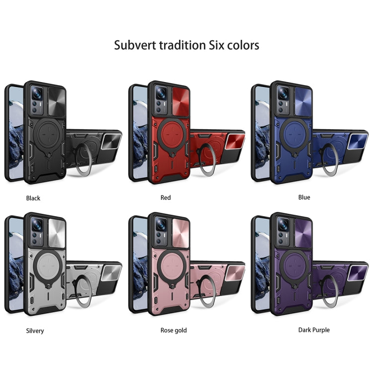 For Xiaomi 12T / 12T Pro CD Texture Sliding Camshield Magnetic Holder Phone Case(Black)