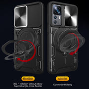 For Xiaomi 12T / 12T Pro CD Texture Sliding Camshield Magnetic Holder Phone Case(Black)