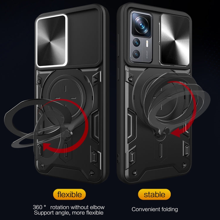 For Xiaomi 12T / 12T Pro CD Texture Sliding Camshield Magnetic Holder Phone Case(Red)