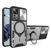 For Xiaomi 12T / 12T Pro CD Texture Sliding Camshield Magnetic Holder Phone Case(Silver)