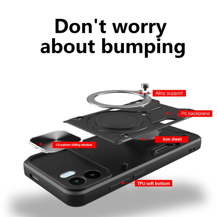 For Xiaomi Redmi A1 4G CD Texture Sliding Camshield Magnetic Holder Phone Case(Red)