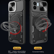 For Xiaomi Redmi A1 4G CD Texture Sliding Camshield Magnetic Holder Phone Case(Red)