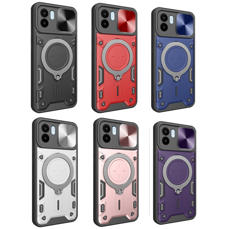 For Xiaomi Redmi A1 4G CD Texture Sliding Camshield Magnetic Holder Phone Case(Blue)